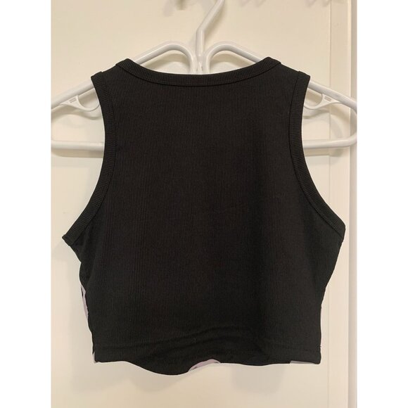 Skeleton Print Ribbed Black Tank Top Crop Top - Picture 2 of 5